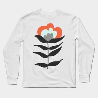 Pink And Blue Flowers On Green Background Long Sleeve T-Shirt